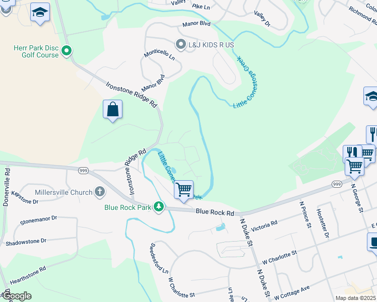 map of restaurants, bars, coffee shops, grocery stores, and more near 40 Cedar Court in Lancaster
