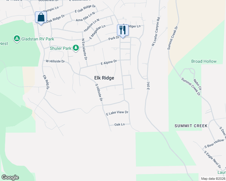 map of restaurants, bars, coffee shops, grocery stores, and more near 236 Cougar Circle in Elk Ridge