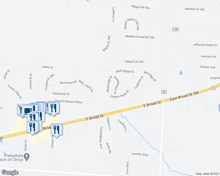 map of restaurants, bars, coffee shops, grocery stores, and more near 180 Shaleridge Drive in Pataskala