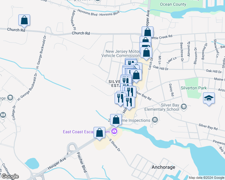 map of restaurants, bars, coffee shops, grocery stores, and more near 1810 Greenwood Road in Toms River