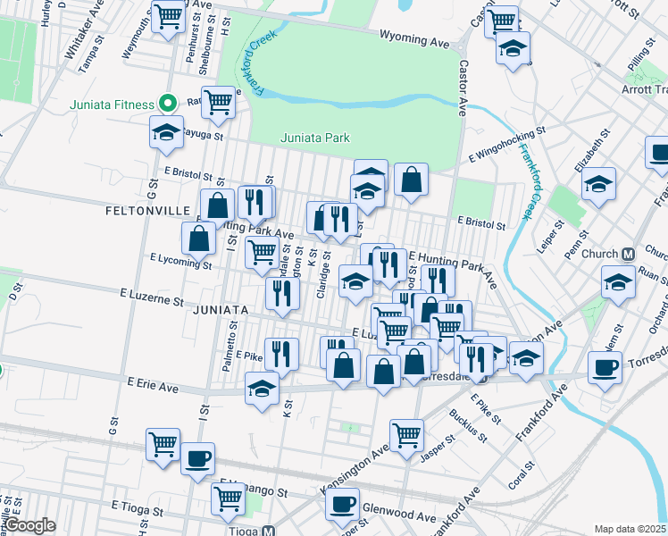 map of restaurants, bars, coffee shops, grocery stores, and more near 4126 Howland Street in Philadelphia