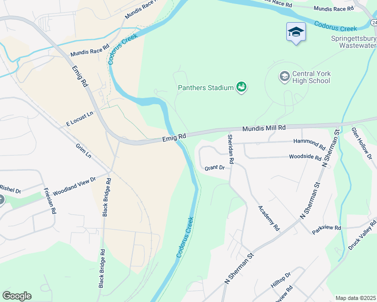 map of restaurants, bars, coffee shops, grocery stores, and more near 422 Grant Drive in York