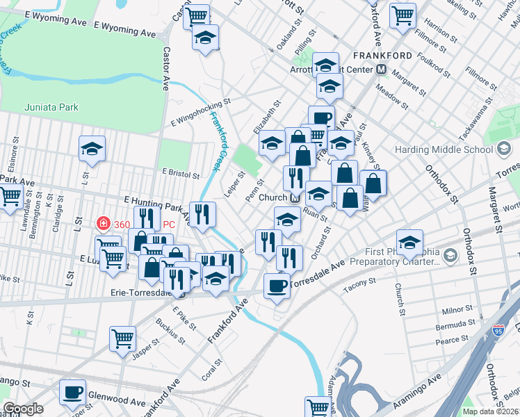 map of restaurants, bars, coffee shops, grocery stores, and more near 4228 Romain Street in Philadelphia