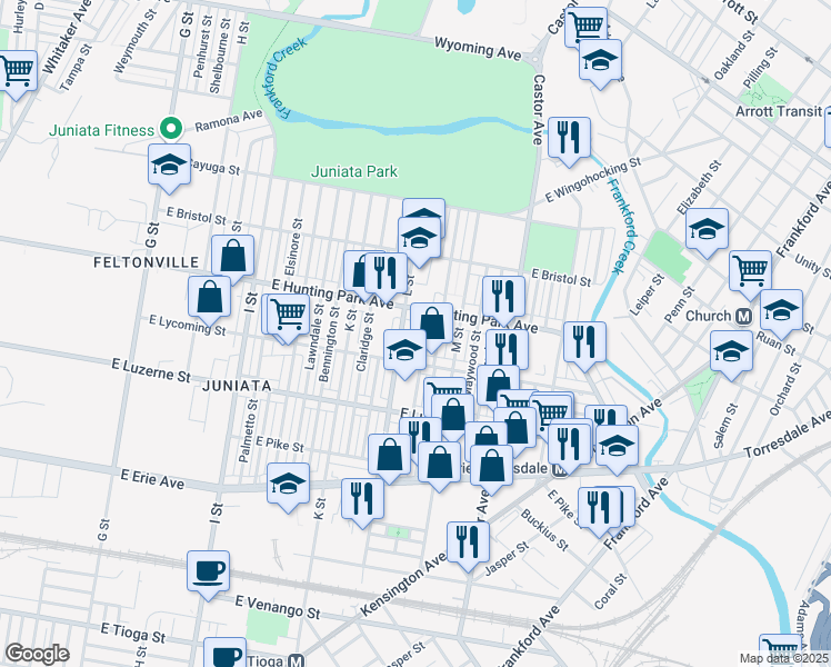 map of restaurants, bars, coffee shops, grocery stores, and more near 4114 Dungan Street in Philadelphia