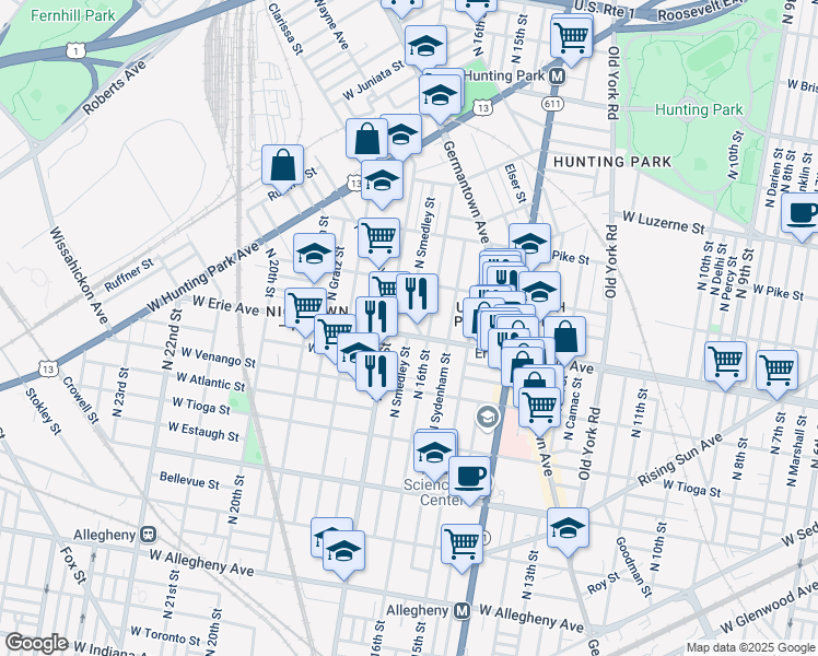 map of restaurants, bars, coffee shops, grocery stores, and more near in Philadelphia