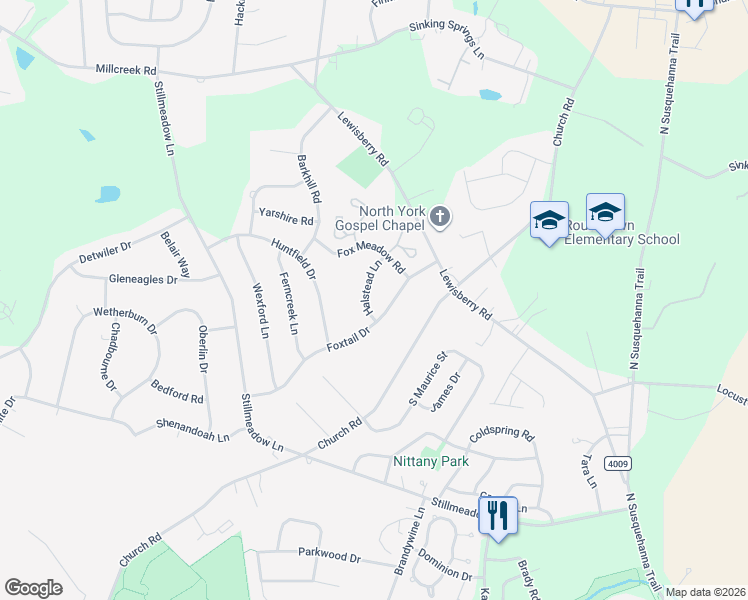 map of restaurants, bars, coffee shops, grocery stores, and more near 2802 Halstead Lane in York