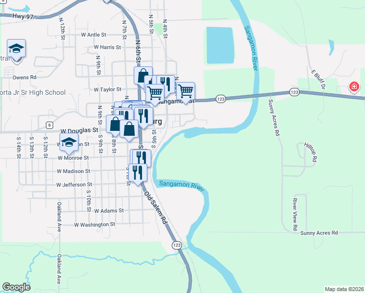 map of restaurants, bars, coffee shops, grocery stores, and more near in Petersburg