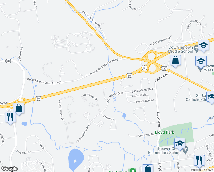 map of restaurants, bars, coffee shops, grocery stores, and more near 8 Magnolia Court in Downingtown