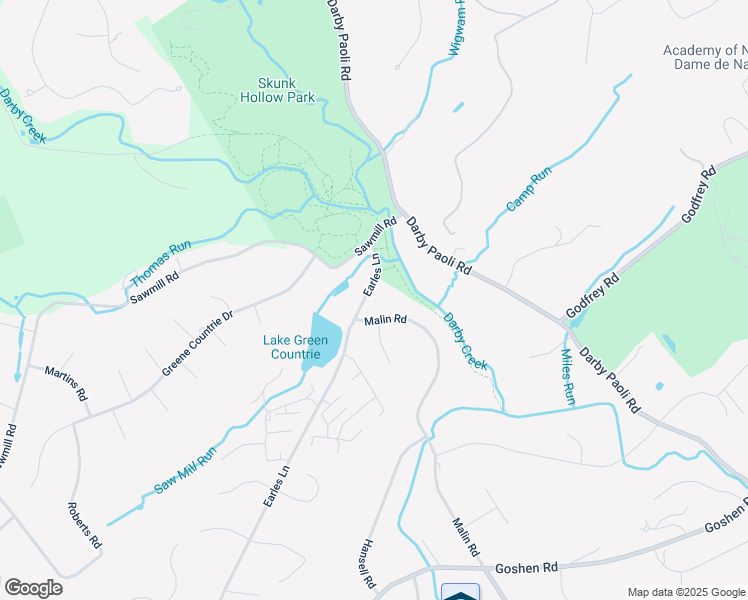 map of restaurants, bars, coffee shops, grocery stores, and more near 2 Earles Lane in Newtown Square