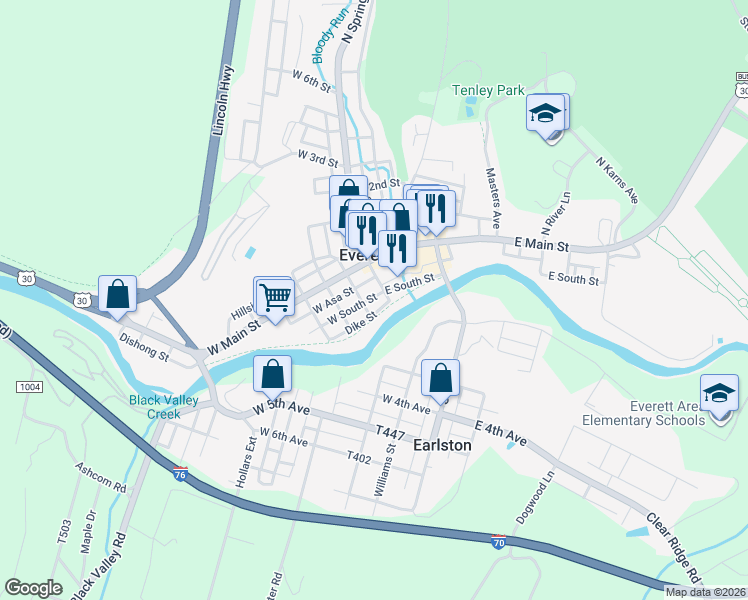 map of restaurants, bars, coffee shops, grocery stores, and more near Dike St in Everett
