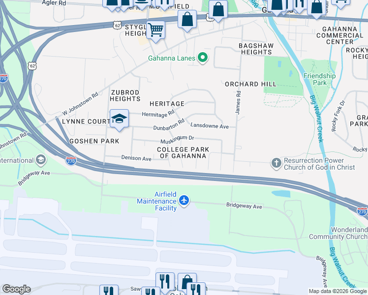 map of restaurants, bars, coffee shops, grocery stores, and more near 237 Saint Johns Court in Columbus