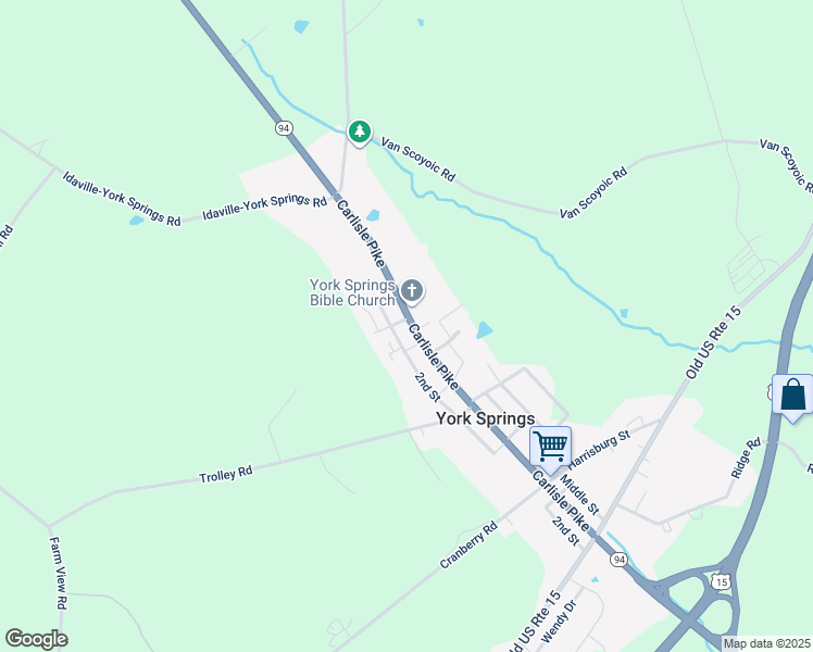 map of restaurants, bars, coffee shops, grocery stores, and more near 329 Main Street in York Springs