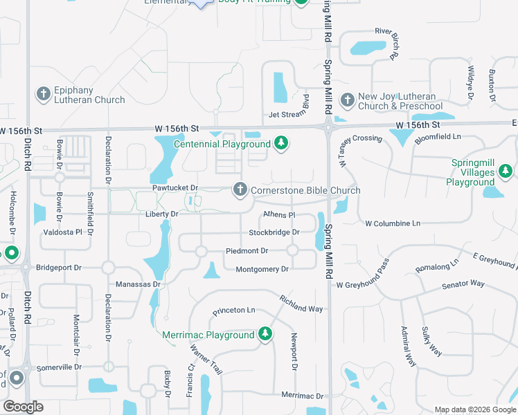 map of restaurants, bars, coffee shops, grocery stores, and more near 555 Athens Place in Westfield