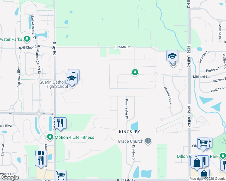 map of restaurants, bars, coffee shops, grocery stores, and more near 5737 East 156th Street in Noblesville