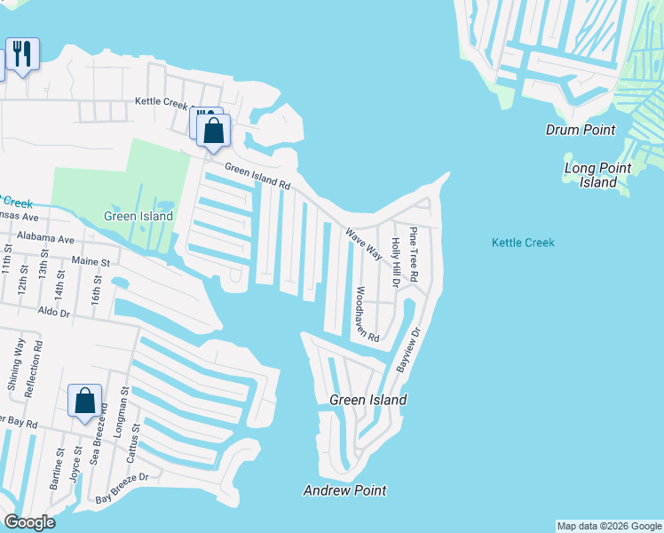 map of restaurants, bars, coffee shops, grocery stores, and more near 21 Channel Road in Toms River
