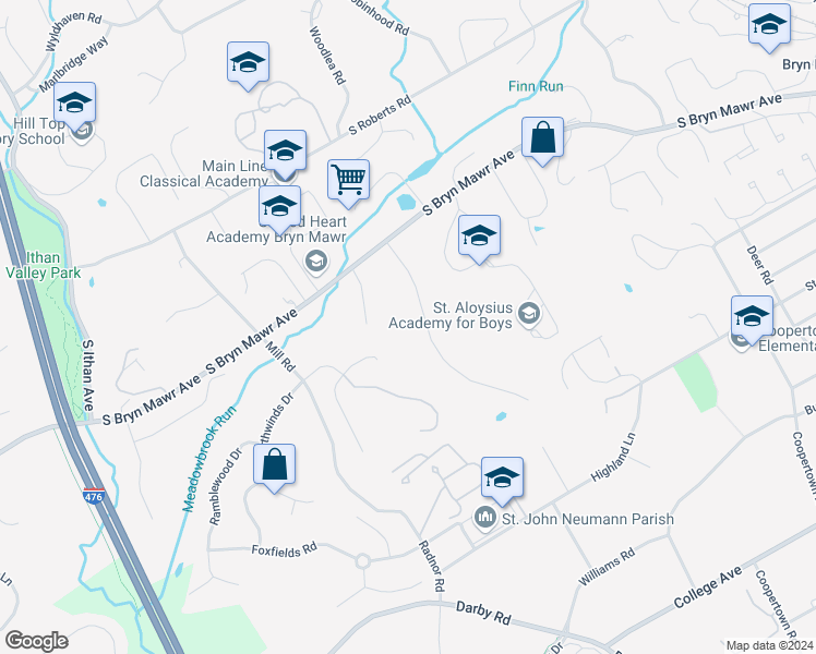 map of restaurants, bars, coffee shops, grocery stores, and more near 920 Wootton Road in Bryn Mawr