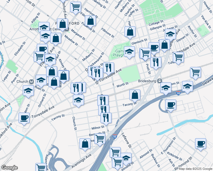 map of restaurants, bars, coffee shops, grocery stores, and more near 4627 Edmund Street in Philadelphia