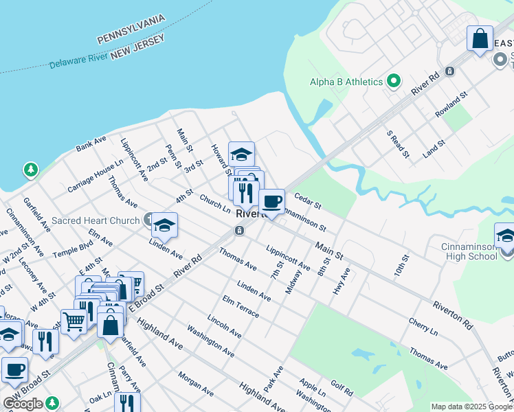 map of restaurants, bars, coffee shops, grocery stores, and more near in Riverton