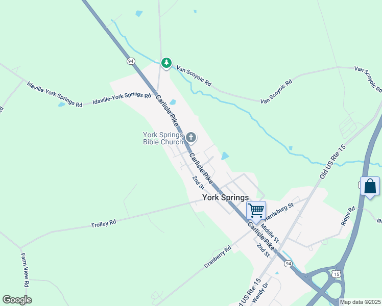 map of restaurants, bars, coffee shops, grocery stores, and more near 329 Main Street in York Springs