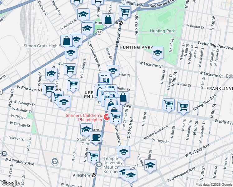 map of restaurants, bars, coffee shops, grocery stores, and more near in Philadelphia