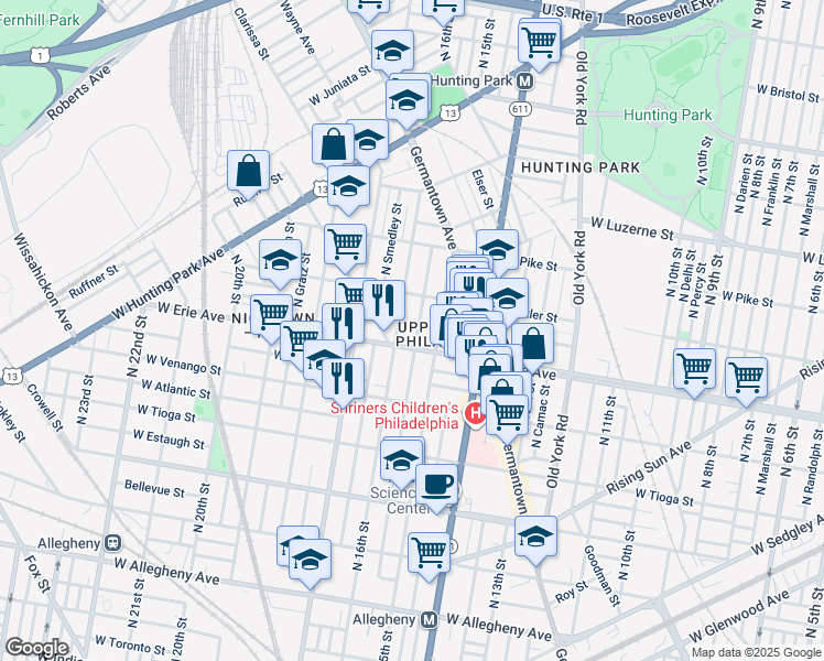map of restaurants, bars, coffee shops, grocery stores, and more near 3712 North Sydenham Street in Philadelphia