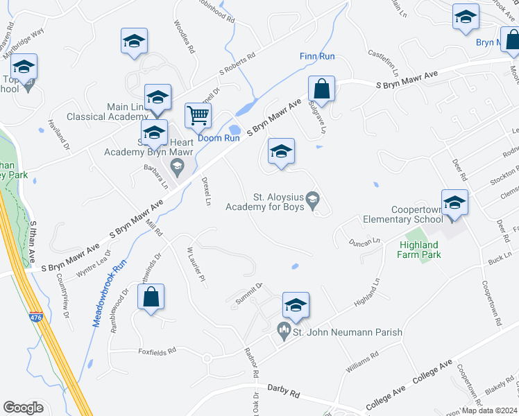 map of restaurants, bars, coffee shops, grocery stores, and more near 925 Wootton Road in Bryn Mawr