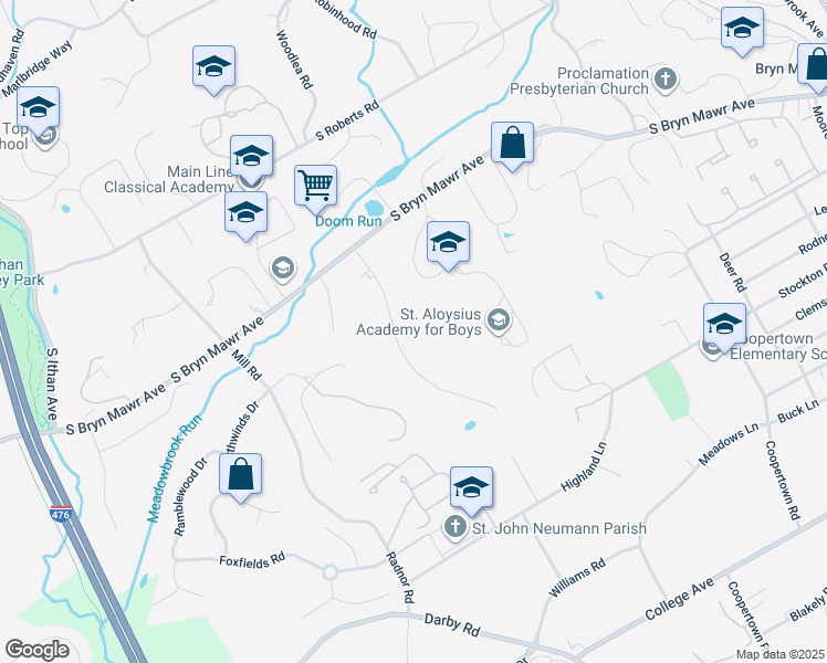 map of restaurants, bars, coffee shops, grocery stores, and more near 925 Wootton Road in Bryn Mawr