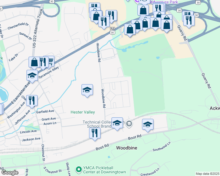 map of restaurants, bars, coffee shops, grocery stores, and more near 412 North Orchard Street in Downingtown