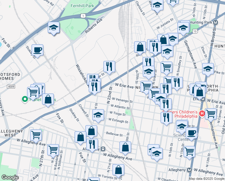 map of restaurants, bars, coffee shops, grocery stores, and more near 2126 West Pacific Street in Philadelphia