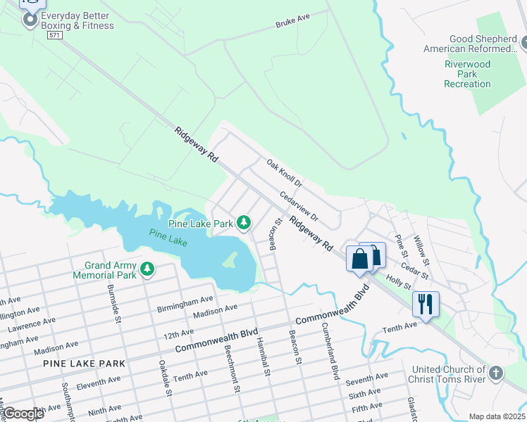 map of restaurants, bars, coffee shops, grocery stores, and more near 1724 Lockhart Street in Toms River