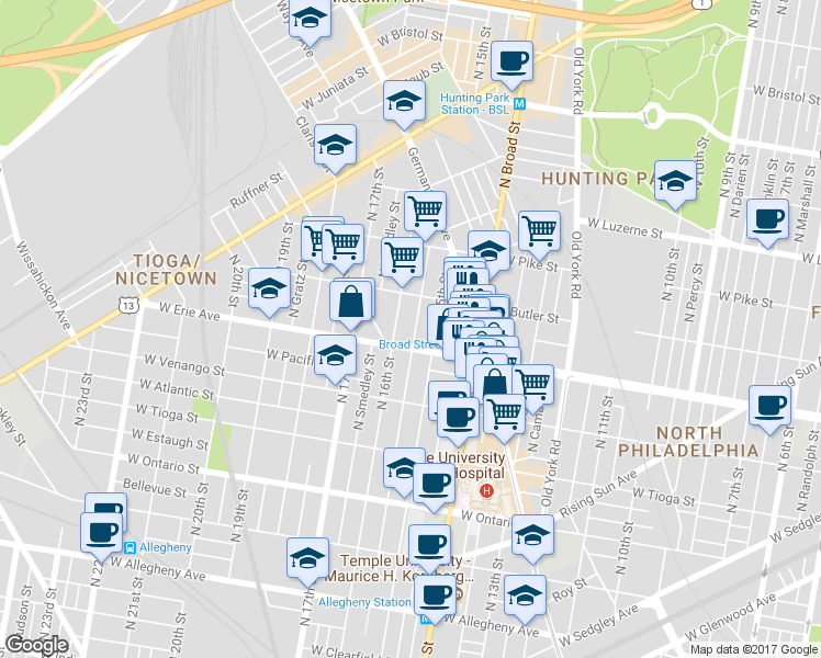 map of restaurants, bars, coffee shops, grocery stores, and more near 3714 North Sydenham Street in Philadelphia
