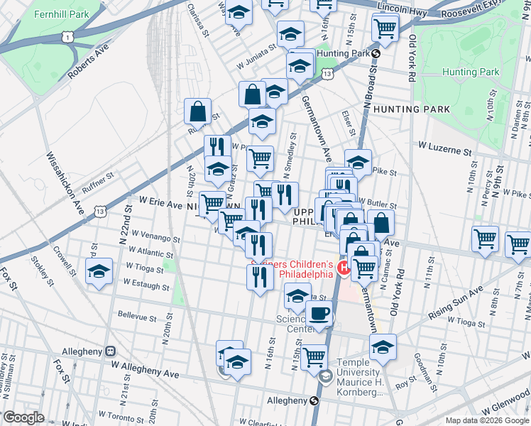 map of restaurants, bars, coffee shops, grocery stores, and more near in Philadelphia