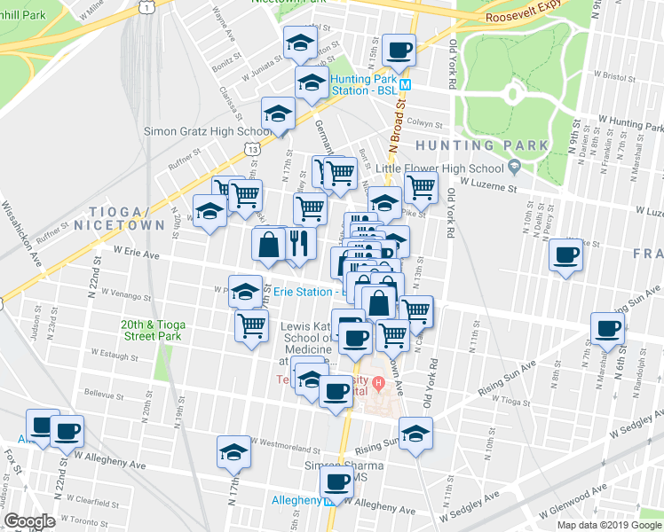 map of restaurants, bars, coffee shops, grocery stores, and more near in Philadelphia