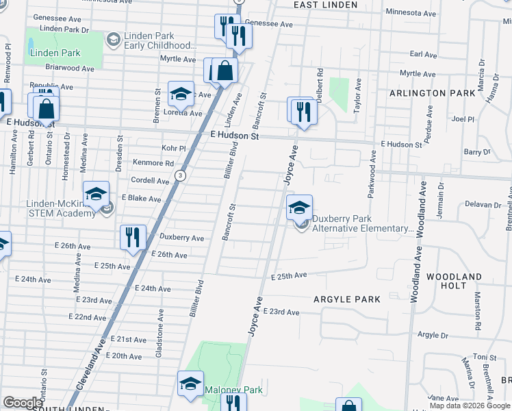 map of restaurants, bars, coffee shops, grocery stores, and more near 1704 East Maynard Avenue in Columbus