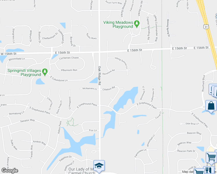 map of restaurants, bars, coffee shops, grocery stores, and more near 712 Citation Road in Carmel