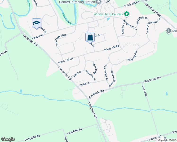 map of restaurants, bars, coffee shops, grocery stores, and more near 105 Plumeria Place in Lancaster