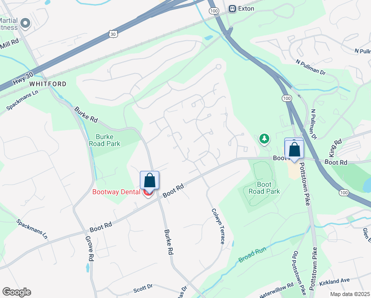 map of restaurants, bars, coffee shops, grocery stores, and more near 239 Corwen Terrace in West Chester