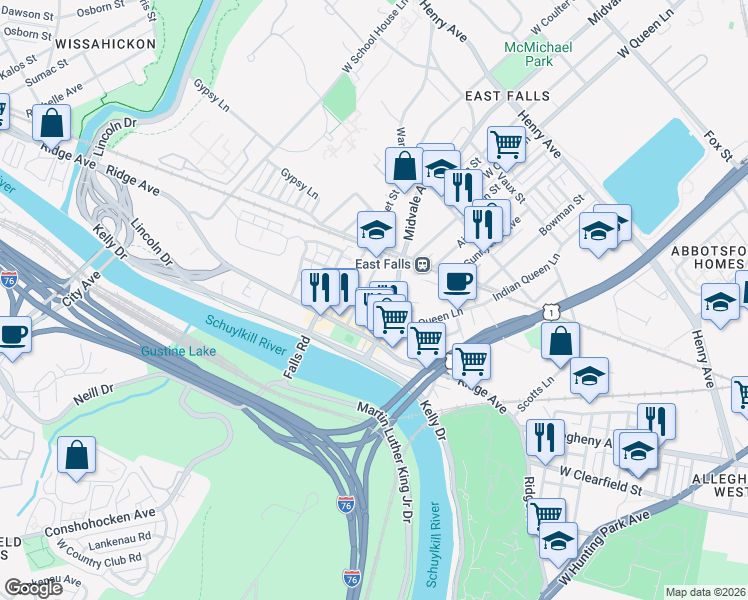 map of restaurants, bars, coffee shops, grocery stores, and more near in Philadelphia