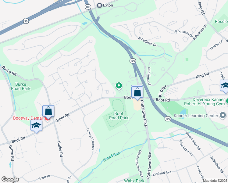 map of restaurants, bars, coffee shops, grocery stores, and more near 1458 Chestnut Court in West Chester