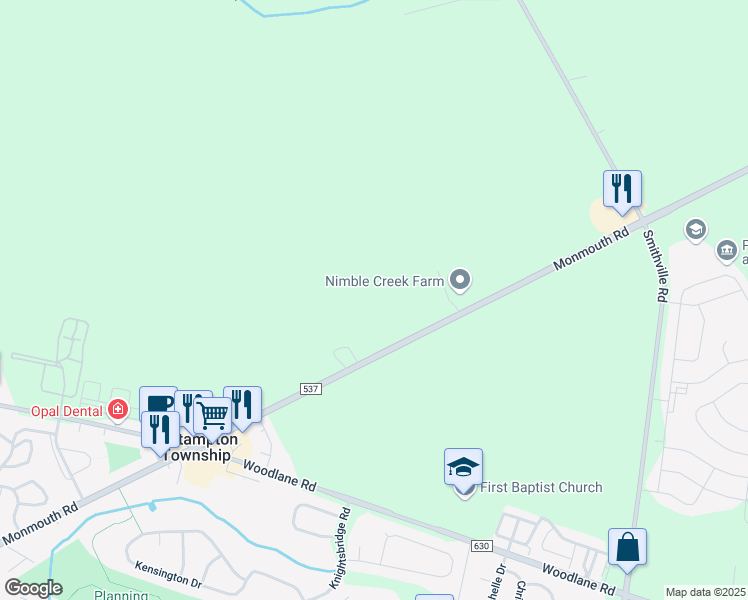 map of restaurants, bars, coffee shops, grocery stores, and more near 1351 Monmouth Road in Mount Holly