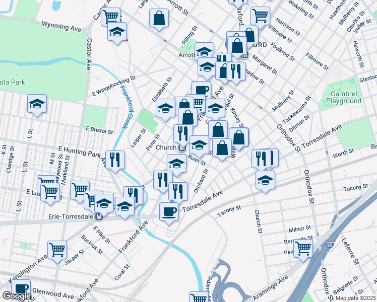 map of restaurants, bars, coffee shops, grocery stores, and more near in Philadelphia