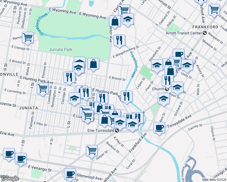 map of restaurants, bars, coffee shops, grocery stores, and more near 4236 O Street in Philadelphia