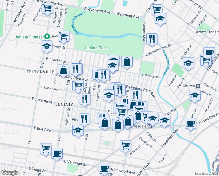 map of restaurants, bars, coffee shops, grocery stores, and more near in Philadelphia