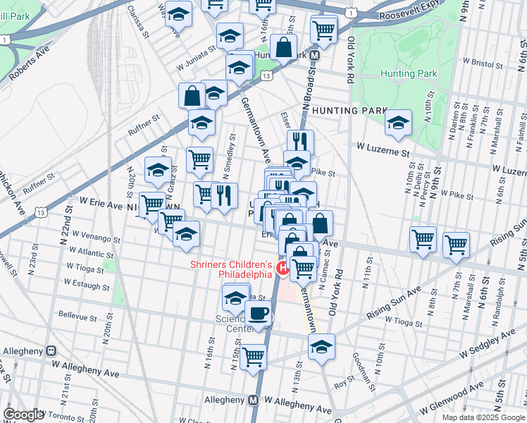 map of restaurants, bars, coffee shops, grocery stores, and more near 3759 North Sydenham Street in Philadelphia