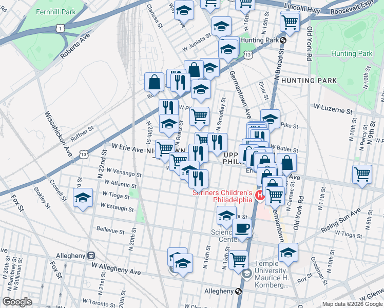 map of restaurants, bars, coffee shops, grocery stores, and more near in Philadelphia