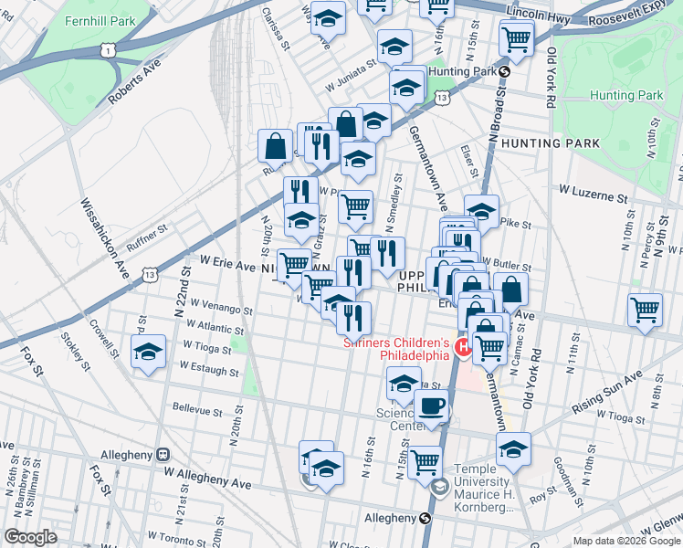 map of restaurants, bars, coffee shops, grocery stores, and more near in Philadelphia