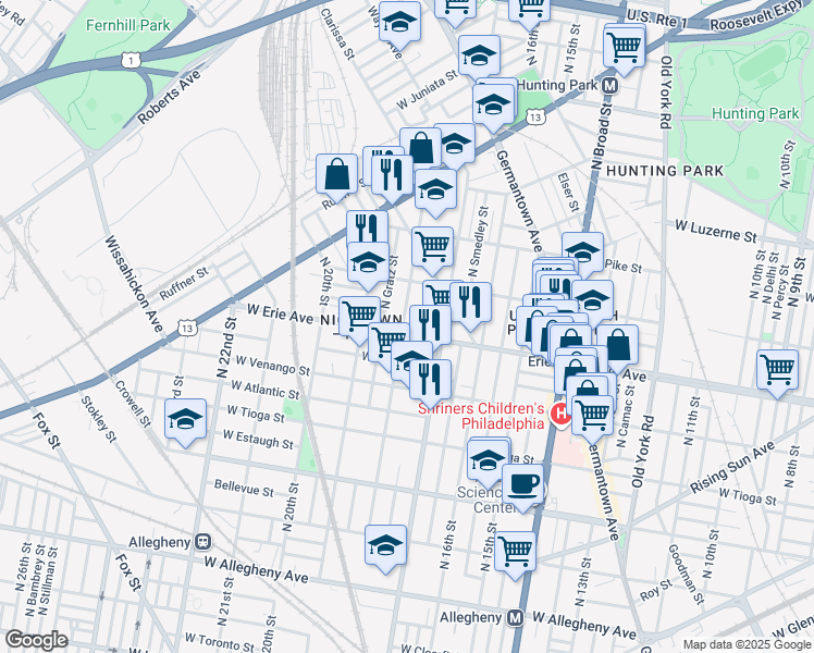 map of restaurants, bars, coffee shops, grocery stores, and more near in Philadelphia
