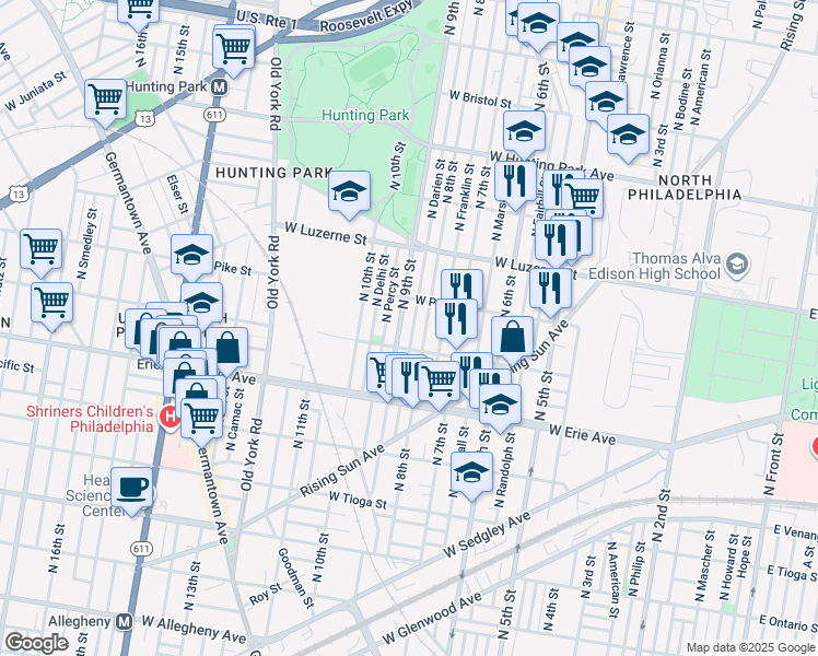 map of restaurants, bars, coffee shops, grocery stores, and more near 3824 North Darien Street in Philadelphia