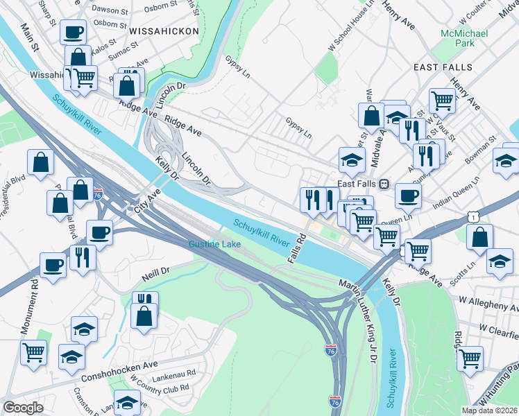 map of restaurants, bars, coffee shops, grocery stores, and more near in Philadelphia