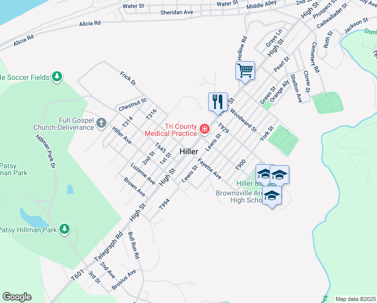 map of restaurants, bars, coffee shops, grocery stores, and more near in Hiller
